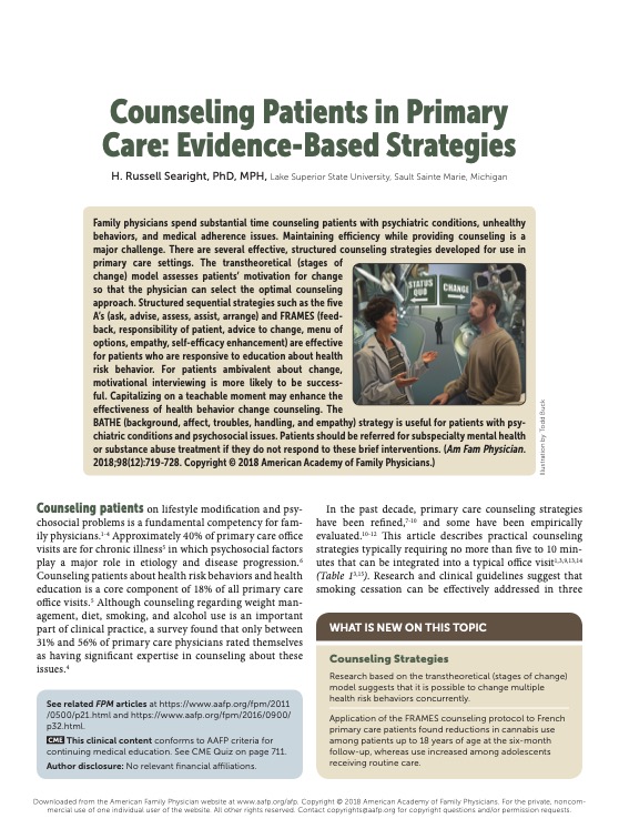 Counseling Patients in Primary Care: Evidence-Based Strategies