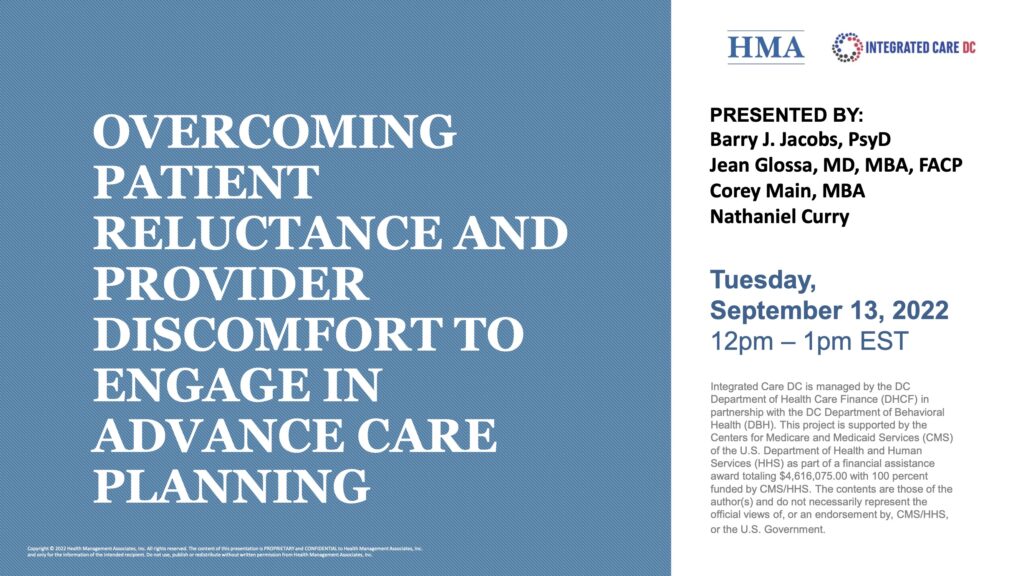 Overcoming Patient Reluctance & Provider Discomfort to Engage in Advance Care Planning (Advance Directive and Person-Centered Care Planning Series 2)