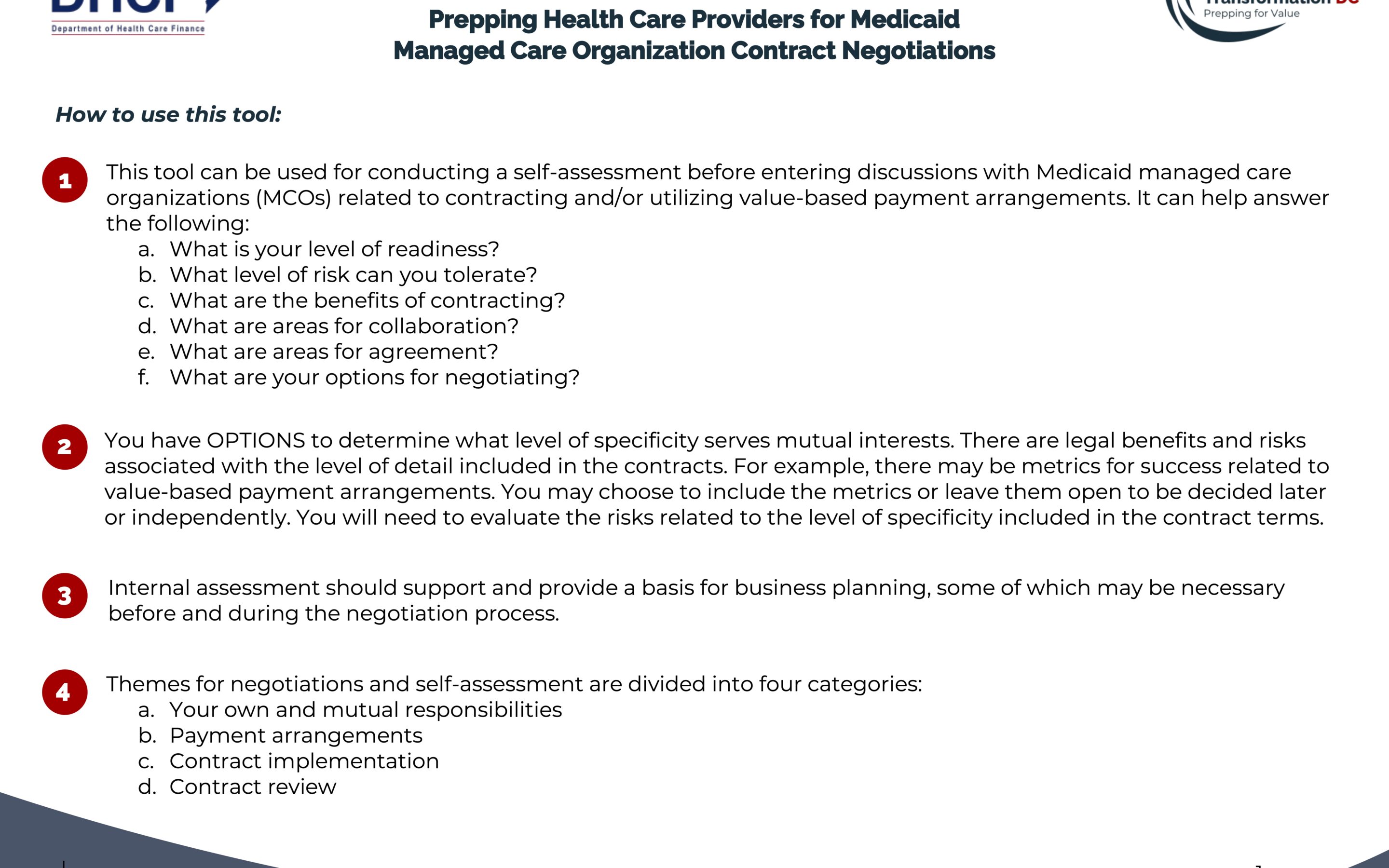 Health Care Provider Checklist for Entering into Managed Care Contracts