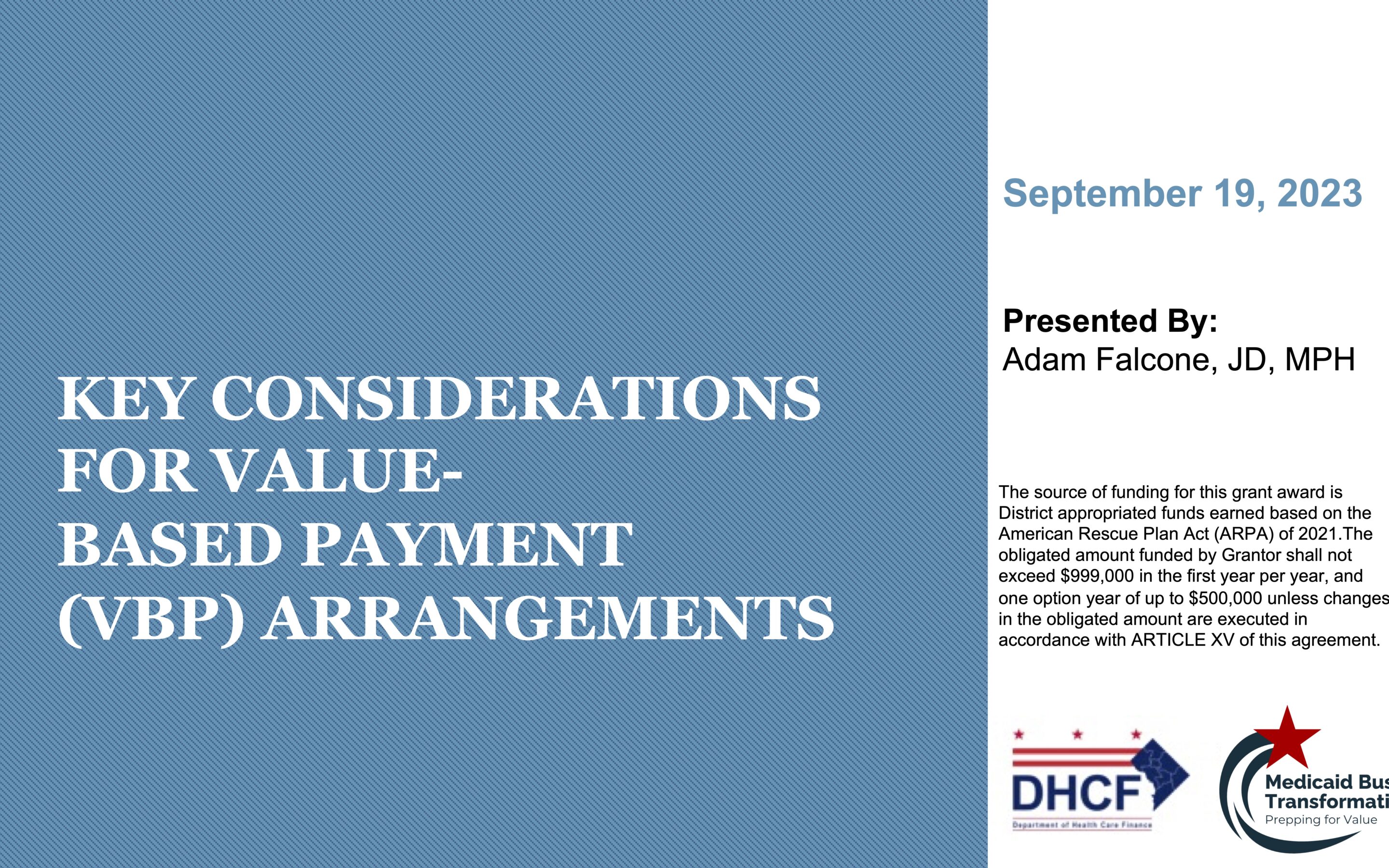 Key Considerations for Value-Based Payment (VBP) Arrangements